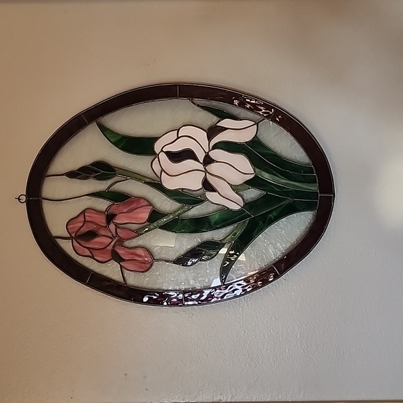 Other - Vintage Stained Glass Wall Hanging Iris 16 W X 22